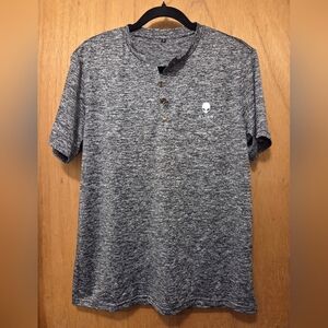 Gray Henley T-Shirt with Button Detail